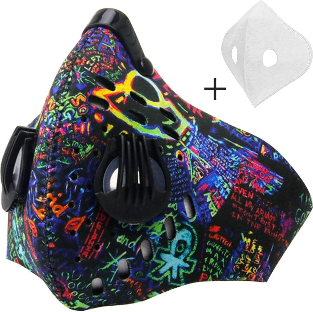 MOCOHANA Breathable Cycling Face Mask with Valves & Activated Carbon Filters Replacement Anti Dust Mask Reusable Motorcycle Riding Half Face Mask for Running Outdoor Sport Striped