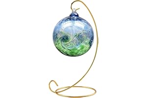 Abom 9in Single Ornament Display Stand, Air Plant Holder, Terrariums Hanger, Shiny Gold Iron Hanging Hook for Christmas Halloween Decoration, Glass Crystal Witch Ball, Home Wedding, Party Decor(1pcs)