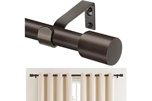 TONIAL Curtain Rod 32 to 58 Inch(2.6 to 4.8 ft), Adjustable Splicing Window Curtain Rods, 3/4 Drapery Rods for Windows 20 to 53 Inch, Decorative Single Rod with Modern Cap Finial, Bronze