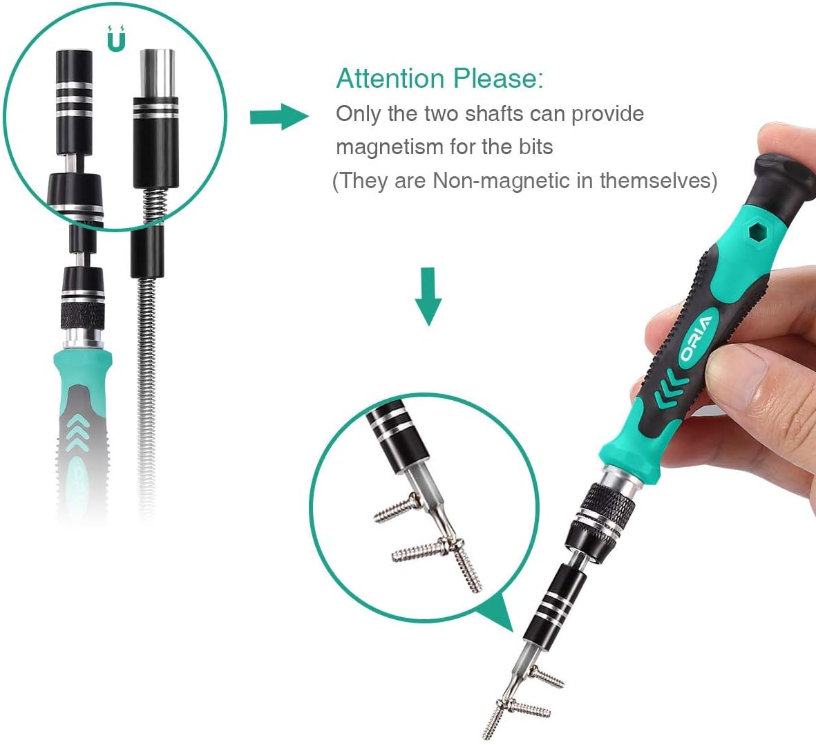 ORIA Precision Screwdriver Set 60 in 1 with 56 Bits Best Torx Mini Screwdriver Set with Case Flexible Shaft Extension Rod Repair Tool Kit For Electronics IPhone Computer Watch Jewelers Table Green - - 