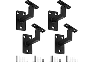 Patioer Adjustable Handrail Bracket, 3" Heavy Duty Swivel Hand Rail Bracket for Stair Railing Staircase, Matte Black (4 Pack)