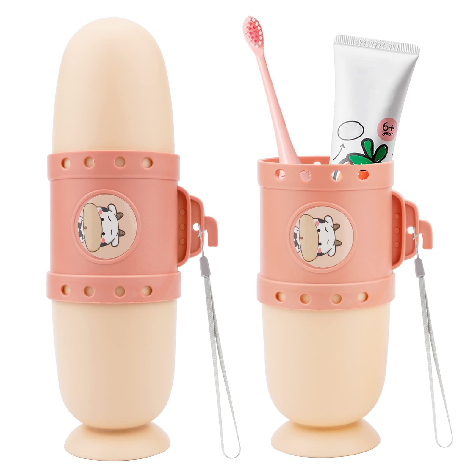 Pwsap Toothbrush Travel Case, Removable and Portable 3 in 1 Toothbrush Holder Cup, Use for Travel, Hiking,Camping, School, Bathroom, Cute and Playful Submarine Styling for Kids and Teens (Pink)