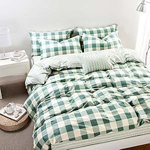 Amazon.com: Sisbay Kids White Green Gingham Plaid Bedding ...