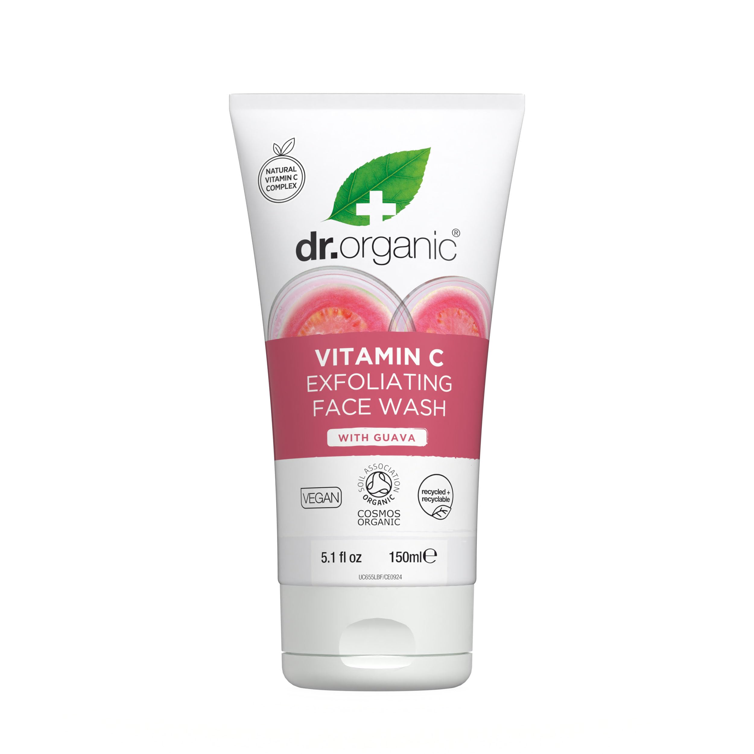 Dr Organic Guava Exfoliating Face Wash, Vitamin C, Brightening, Mens, Womens, Natural, Vegan, Cruelty-Free, Paraben & SLS-Free, Organic, 150ml, Packaging may vary