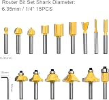Anesty Router Bit Set 15Pcs 6.35mm 1/4in Shank Carbide Woodworking Bits view 6