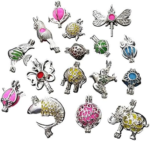 Dandan DIY 16pcs Assorted Styles Hollow Bird Brass Cage Owl Heart Landmine Tree Locket Perfume Essential Oil Aromatherapy Diffuser Charms Pendant Craft Diffusion Ball (Assorted Styles 3)