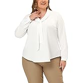 Agnes Orinda Work Tops for Women Plus Size Elegant Long Sleeve Tie V Neck Chiffon Office Blouse