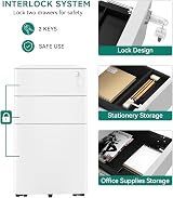 YITAHOME 3-Drawer Lockable Mobile Filing Cabinet White Grey 30x45x61cm view 4