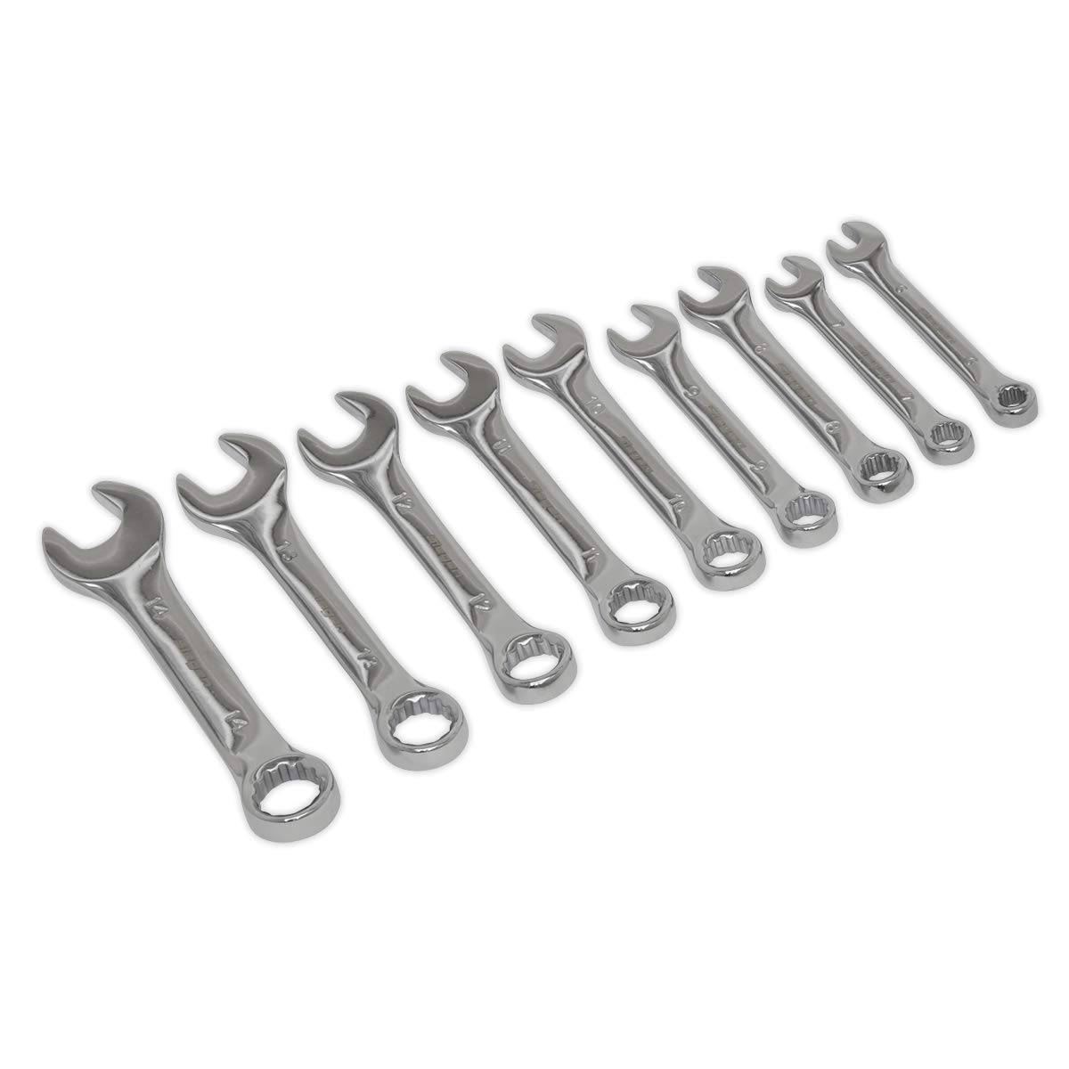 Sealey Siegen S01157 9PC Stubby Combination Spanner Set, Silver