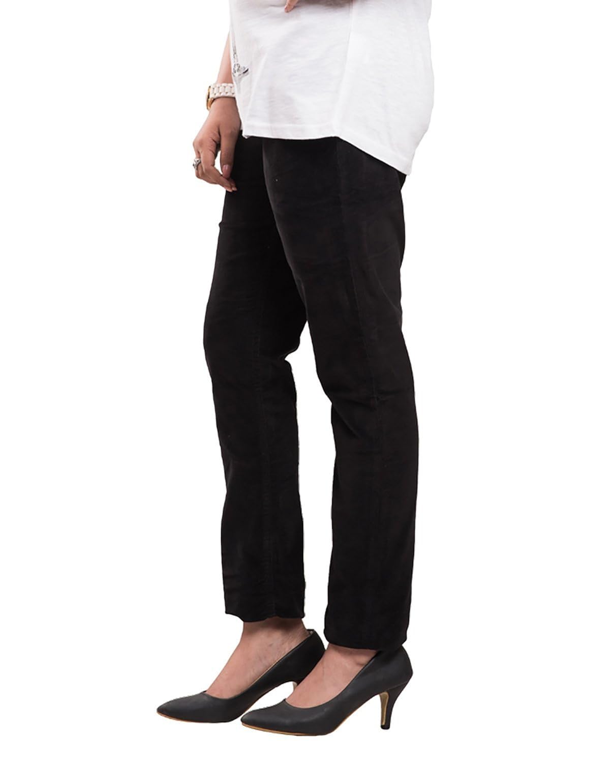 begonia women black stretch cotton spandex twill pants