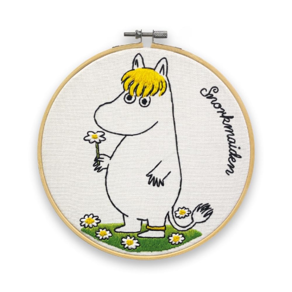 The Crafty Kit Company Moomin Embroidery Craft Kit - Snorkmaiden Daisy Picking Embroidery Craft Kit for Beginners with Hoop, Needle, Thread and Instructions