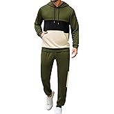 LecGee Men's 2 Piece Outfits Color Block Hoodie Sweatshirt Jogger Pants Set Casual Athletic Sweatsuit for Men