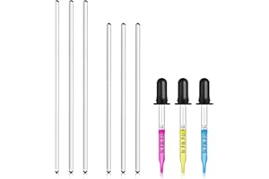 BURRY LIFE SCIENCE 6PCS Glass Stir Sticks Lab Glass Stirring Rod 8"X2 10"X2 with Both Ends Round and 3PCS Glass Graduated Droppers 4"X2 for Science Lab Kitchen Science Education (9)