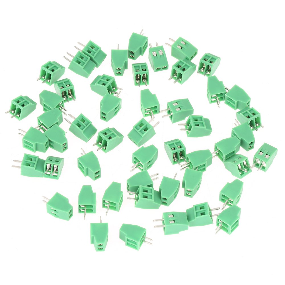 Screw Terminal Block Connector, 50pcs/set 2 Pin 2.54mm Pitch Green PCB Universal Screw Terminal Block Connector used in PCB wiring for Arduino