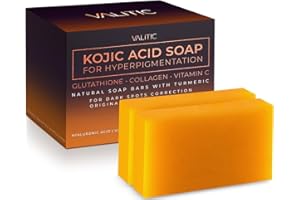 VALITIC Kojic Acid Soap for Hyperpigmentation - with Glutathione, Collagen & Vitamin C - Natural Soap Bars with Turmeric - Original Japanese Complex for Dark Spot Correction - 2 Pack