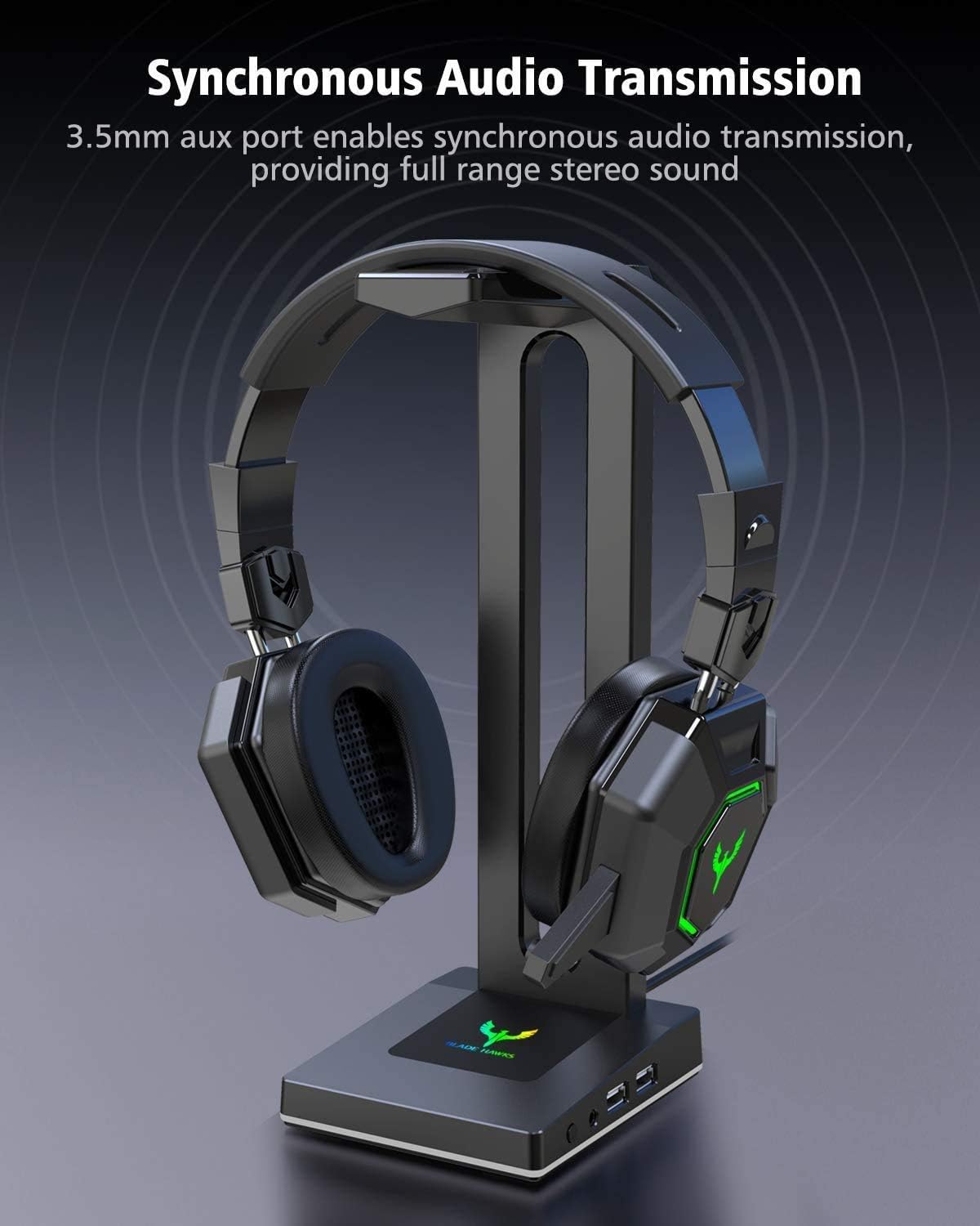 Blade Hawks RGB Gaming Headphone Stand with 3.5mm AUX and 2 USB Ports, Durable Headset Stand Holder for Bose, Beats, Sony, Sennheiser, Jabra, JBL, AKG, Fancy Gaming Accessories - HS18 (Only for PC): Electronics
