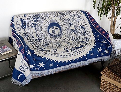 Retro Astrolabe Constellation Sofa Slipcover Furniture Protector Home Decor - with Fringe Cotton by HugeHug(Navy White,70x102 inch)