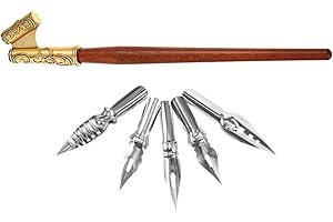 PACKOVE Vintage Wooden Dip Pen Set with Oblique Nibs, Multi-function Calligraphy Signing Pen for Art Drawing
