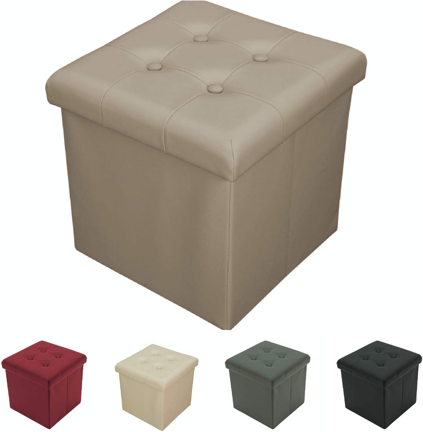 Tata Home Pouf Contenitore Poggiapiedi Ecopelle Bottoni Portaoggetti