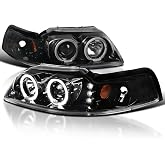 SPEC-D TUNING Jet Black LED Dual Halo Projector Headlights | For 1999-2004 Ford Mustang