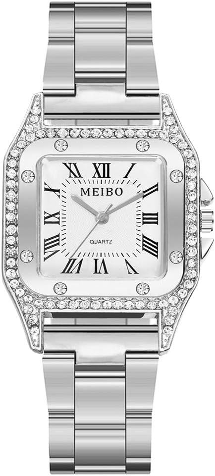 DRAGONHOO Womens Quartz Watches, Sleek Minimalist Square Dial Stainless Steel with Ladies Quartz Watch (A)