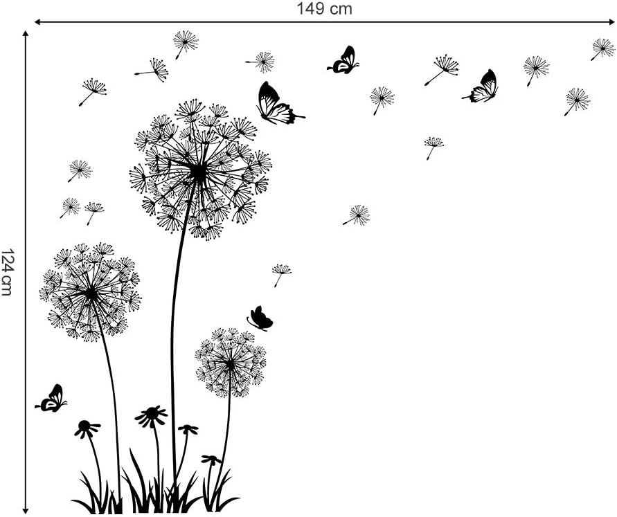 decalmile Dandelion Wall Decals Flying Flowers Butterflies Wall Stickers Dandelion Wall Art Living Room Bedroom Decor (Black) - Image 5