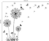 decalmile Dandelion Wall Decals Flying Flowers Butterflies Black Art Stickers view 4