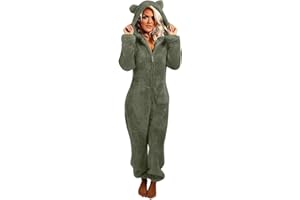 JEGULV Women's Cute Sherpa Romper Jumpsuit Fuzzy Long Sleeve Adult Cat Hooded Onesie Pajamas Winter One Piece Sleepwear