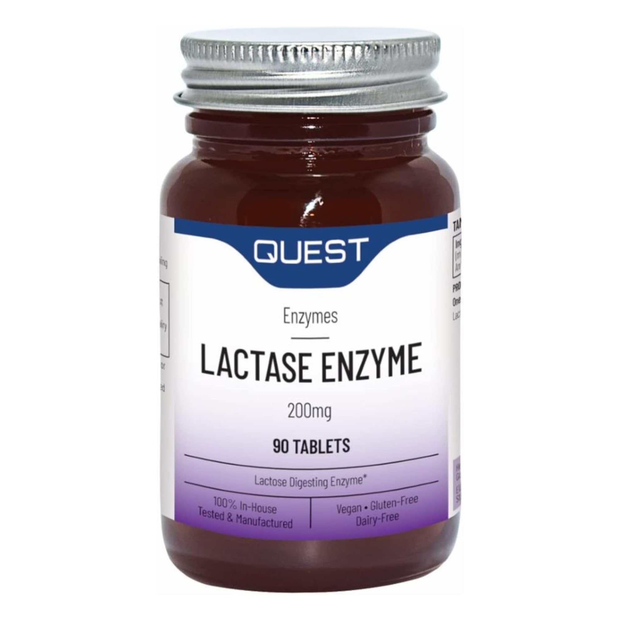 Quest Lactase Enzyme 200mg Lactose Intolerance Relief. 2000 ALU Fast Relief Dairy Enzymes Digestive Supplement to Prevent Gas, Bloating & Diarrhoea. Dairy, Gluten Free & Vegan (2 Pack x 90 Tablets)