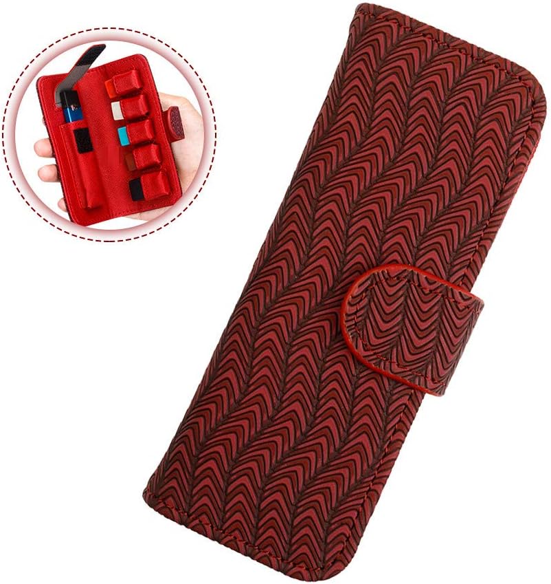 Stylish Texture Carrying Case Wallet for JUUL Pods and Charger,Portable Leather Cover Holder Compatible with JUUL and Other Popular Vapes,Pods,Charger(Device Not Included),Red