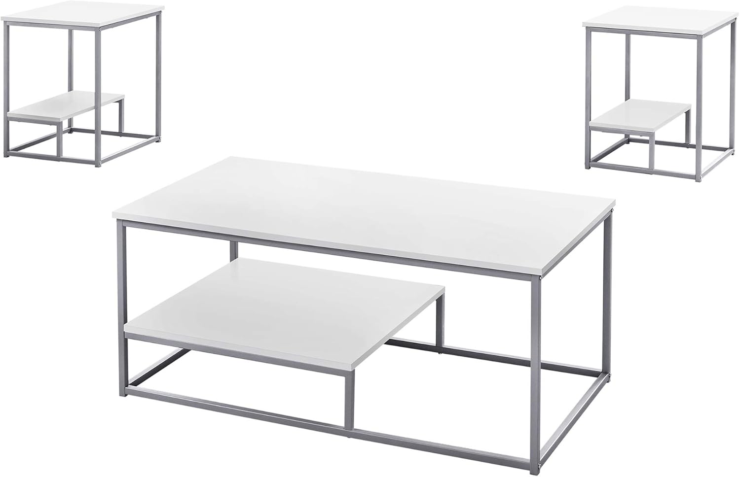 Ergode Table Set - 3PCS Set/White/Silver Metal: Furniture & Decor