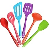 Lucentee 6-Piece Silicone Cooking Set - 2 Spoons, 2 Turners, 1 Spoonula / Spatula & 1 Ladle - Heat Resistant Kitchen Utensils (Multicolor)