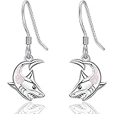 Dreamboat Opal Shark Dangle Drop Earrings for Women 925 Sterling Silver Hypoallergenic Ocean Animal Fish Jewelry Christmas Birthday Gifts for Shark Lovers