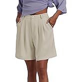 Famulily Womens Pleated Bermuda Shorts for Summer Casual High Waisted Wide Leg Shorts with Pockets