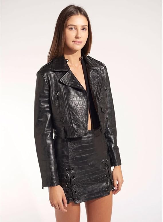 jaqueta de couro cropped