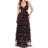 Women Ruffle Tiered Maxi Dress Y2K Sleeveless Layered Flowy Dress Boho Floral Swing Long Dresses