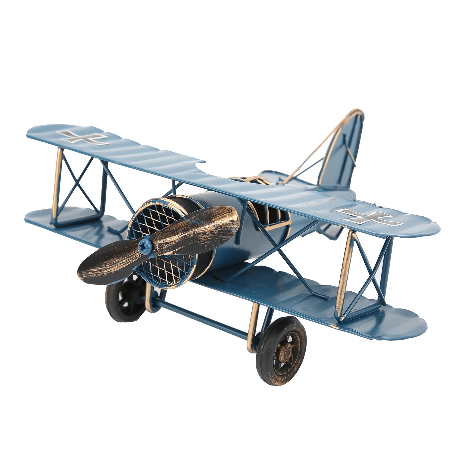 Photo 1 of flexman Vintage Metal Planes Model, Wrought Iron Biplane Plane, Retro Airplane Handicraft, Three Color Optional Modern Aircraft Model, Desktop Ornament for Home, Cafe, Bar, Office Decoration (Blue)