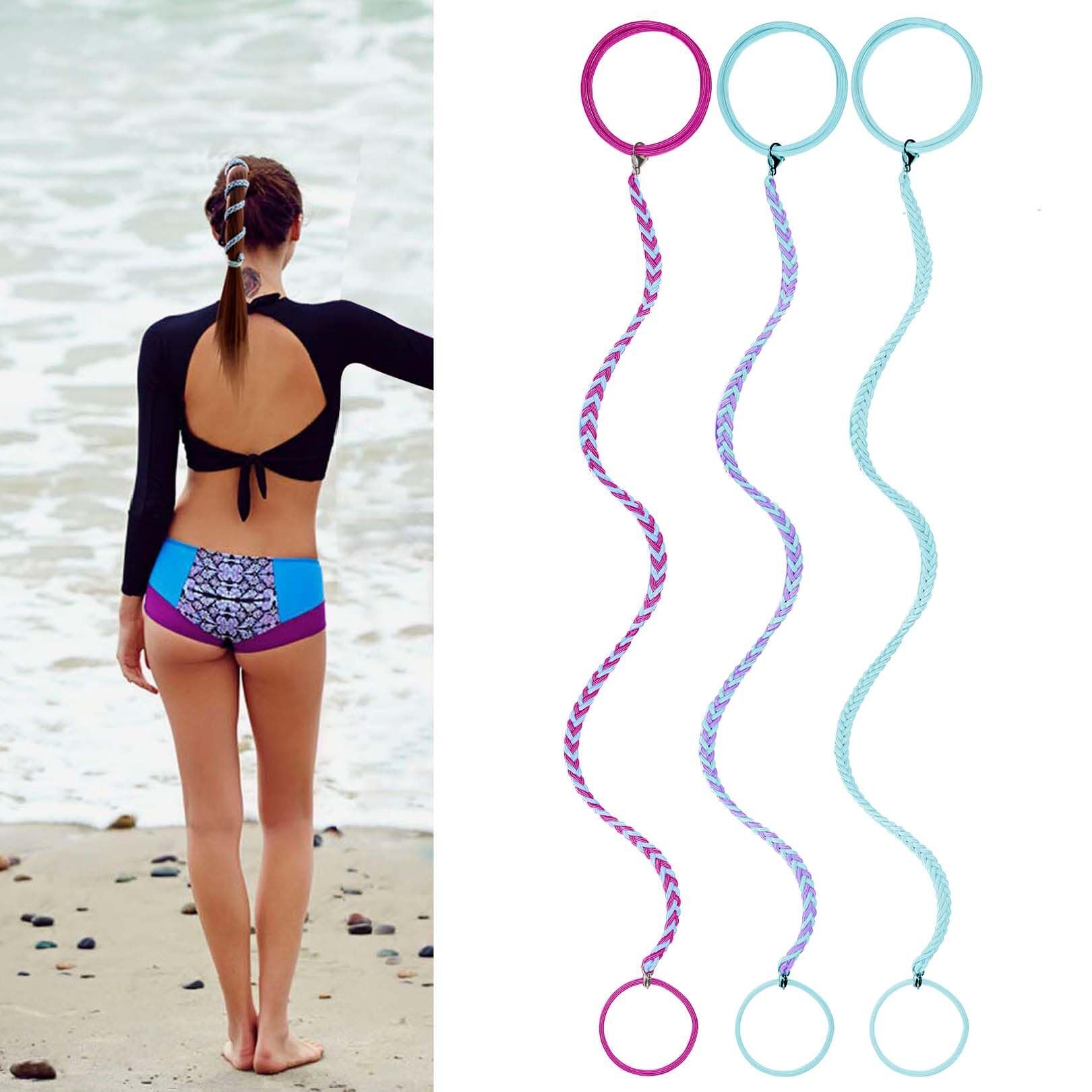 Photo 1 of 3 Packs 16" Ponytail Holder Hair Ties, Elastic Hair Wrap Braided Long Spirals No Tangle for Beach Sports Motorcycle Swimming Diving Surfing Colorful B