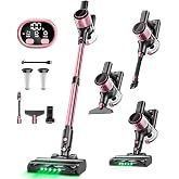 VICEASE Cordless Vacuum Cleaner, 8 in 1 Powerful Suction Lightweight Vacuum Cleaner for Home, LED Display, 3 Suction Modes, 45Mins Detachable Battery Stick Vacuum for Hard Floor Carpet Pet Hair, Pink