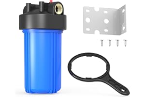 MewMore WHB10 Whole House Water Filter Housing, Fit 10"x4.5" Sediment etc Filters for Well and City Water, Big Filter Blue Pre-Filtration System for Home, 1" NPT Port, Pressure Release