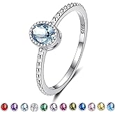 Birthstone Stackable Rings for Women: S925 Sterling Silver Stacking Ring Knuckle Ring with Oval Stone for Mom Wife Friends - Christmas Anniversary Birthday Jewelry Gifts