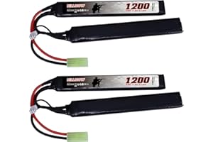 Hilldow 7.4V LiPo Airsoft Battery 1200mAh 30C Rechargeable Butterfly Nunchuck Pack Batteries High Performance Compatible with Mini Tamiya Connector for Airsoft Guns Rifle Model
