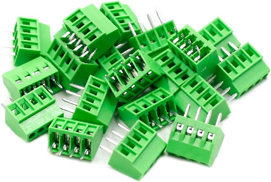 TOUHIA 2.54mm Pitch 4-Pin PCB Screw Terminal Block Connector, Rated 150V 6A (20pcs)