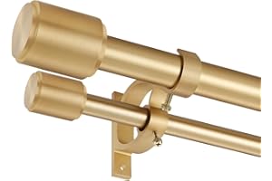 HOSMILE Warm Gold Double Curtain Rods 72-144 Inches, Decorative with Cap Finials, 1 Inch Front, 5/8 Inch Back