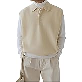 Verdusa Men's Old Money Sweater Vest Cable Knit V Neck Oversized Sleeveless Pullover Top