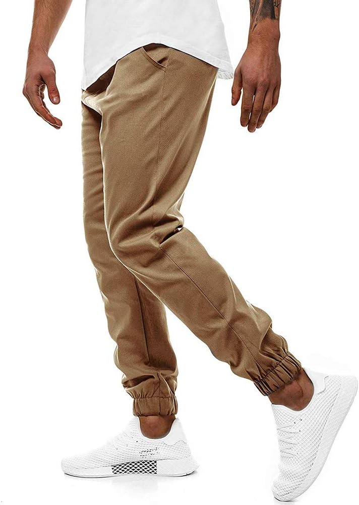 Jogging Sweatpants Sports Gym Trousers for Men, Casual Slim Fit Elastic Waist Bottoms Solid Color Tracksuit Training Skinny Pants with Pockets for Workout Running