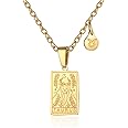 Zodiac Sign Necklace for Women Constellation Tarot Card Pendant Double Sided Gold Stainless Steel Waterproof NonTarnish Friendship Jewelry Gift