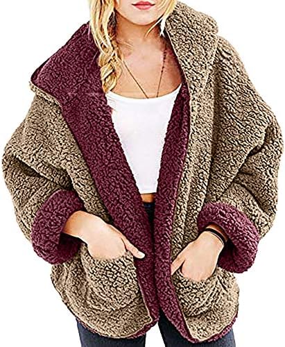 TnaIolr Women Warm Hoodie Coat Women's Casual Fleece Fuzzy Faux Shearling Warm Winter Oversize Hooded Coat
