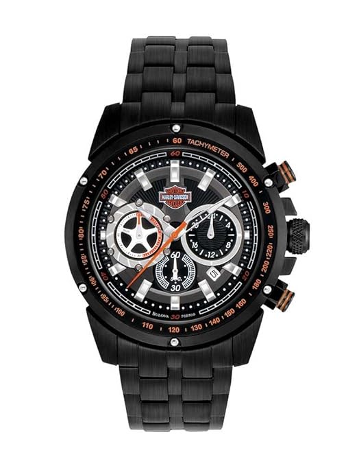 HarleyDavidson Men's Bulova Black Chronograph Bar & Shield