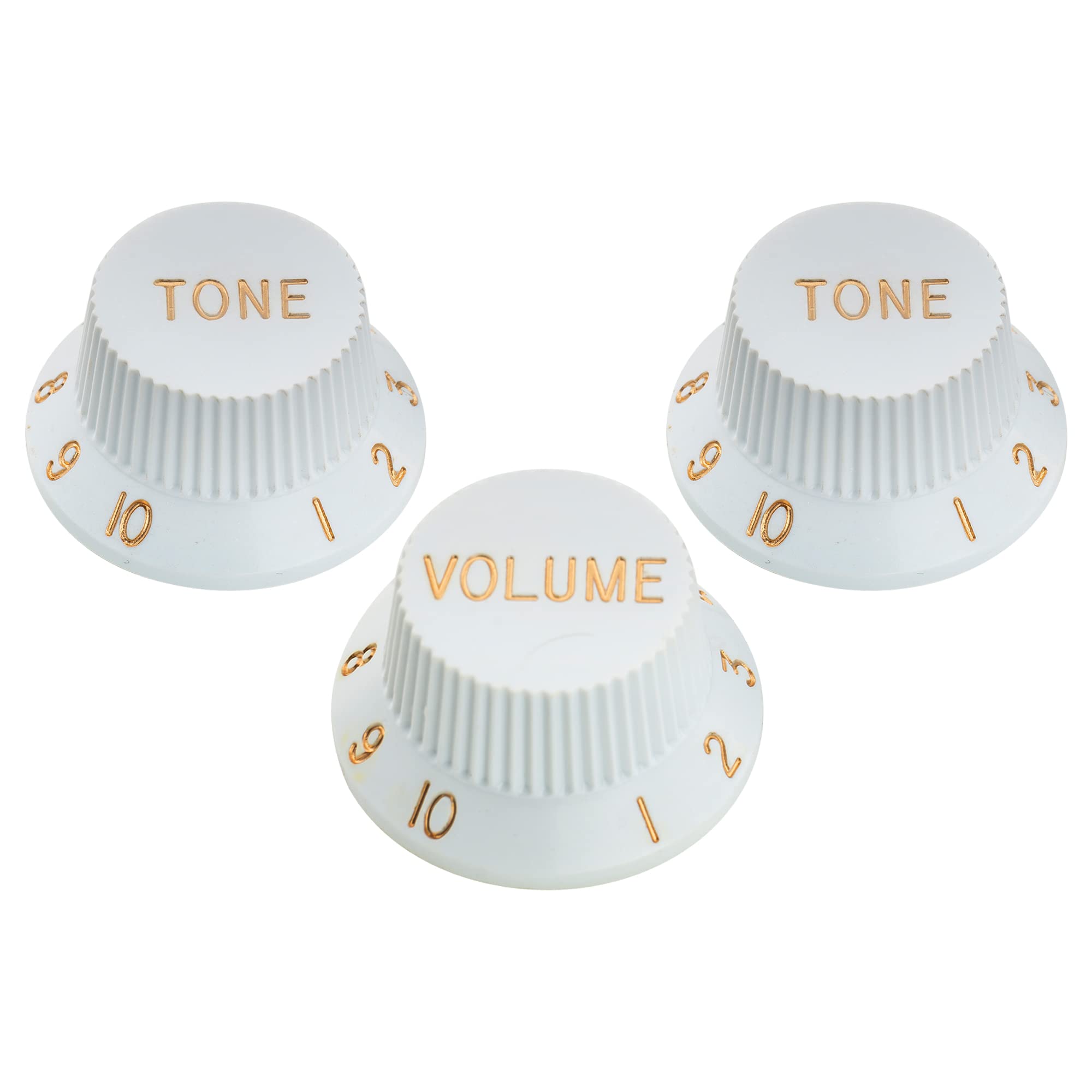Musiclily Pro Metric Size 18 Splines 1 Volume 2 Tone Strat Style Knobs Set for Asia Import Guitar Bass Split Shaft Pots, White